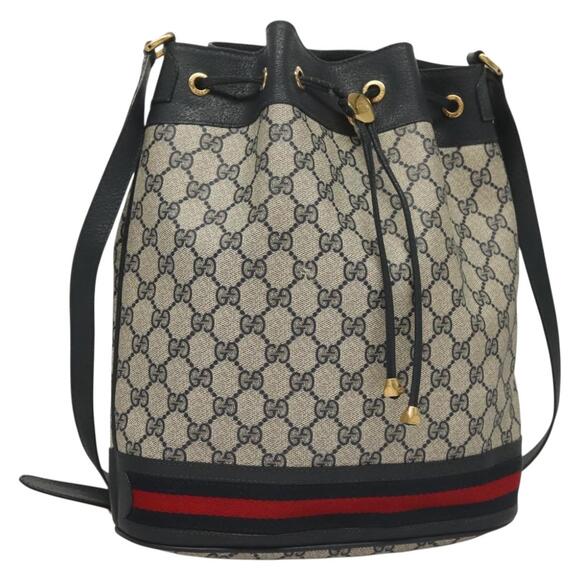 GUCCI GG Supreme Sherry Line Shoulder Bag Pvc Navy Gold 41 02 085 - Picture 1 of 16